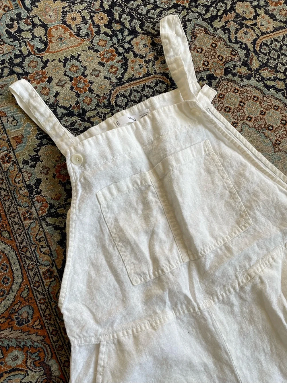 Mango White Linen Overalls Jumpsuit